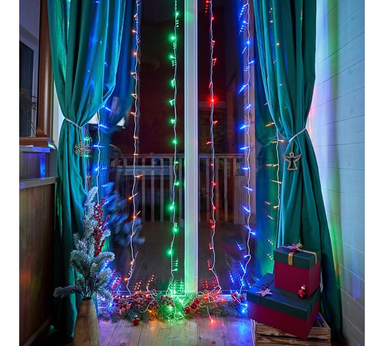 Занавес Neon-Night ДОЖДЬ 3x2 м, прозрачный ПВХ, 240 LED, мультиколор, IP20, с контроллером, не соединяется 235-099