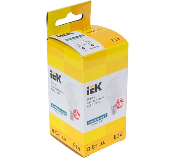 Лампа IEK led alfa g45 шар 8вт 230в 4000к e14 LLA-G45-8-230-40-E14