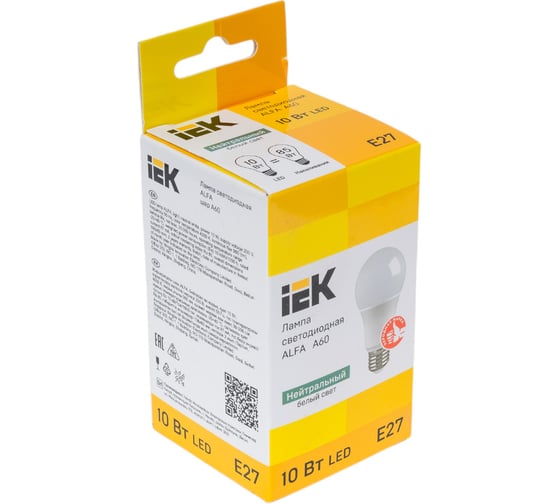 Лампа IEK LED ALFA A60 груша 10Вт 230В 4000К Е27 LLA-A60-10-230-40-E27