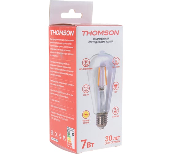 Светодиодная лампа THOMSON LED FILAMENT ST64 7W 695Lm E27 2700K TH-B2105