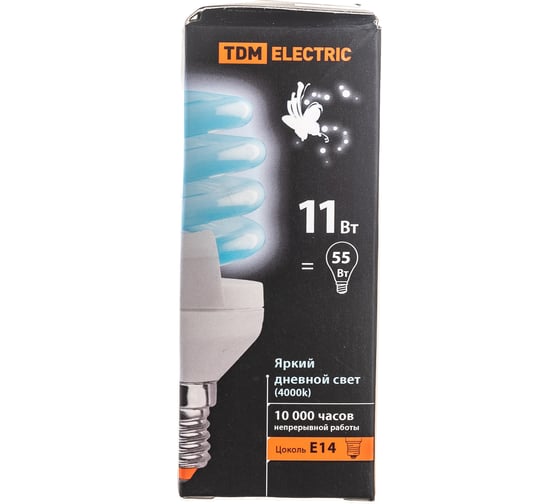 Энергосберегающая лампа TDM ELECTRIC КЛЛ-FSТ2-11 Вт-4000 К-Е14, 40х93 мм, SQ0323-0057