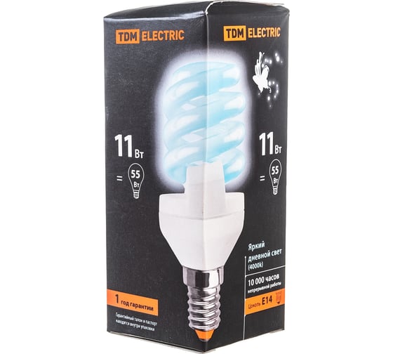 Энергосберегающая лампа TDM ELECTRIC КЛЛ-FSТ2-11 Вт-4000 К-Е14, 40х93 мм, SQ0323-0057