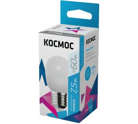 Светодиодная лампа Космос GL45 7.5W 220V E27 6500K LkecLED7.5wGL45E2765