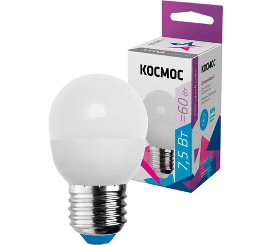 Светодиодная лампа Космос GL45 7.5W 220V E27 6500K LkecLED7.5wGL45E2765 1