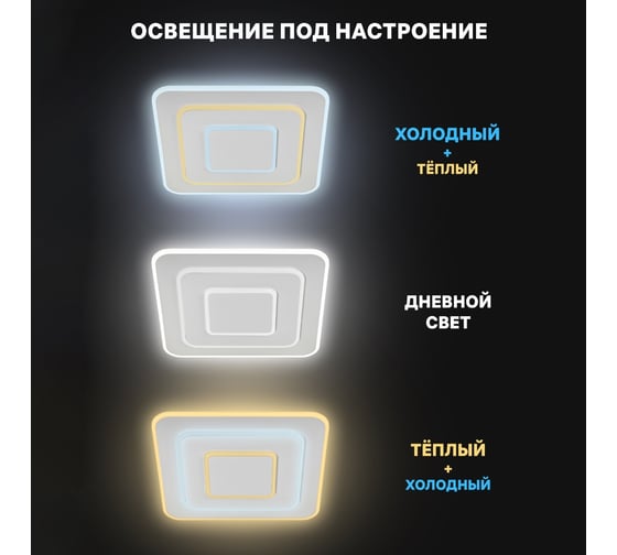 Люстра потолочная светодиодная RITTER диммируемая GALASSIA с ДУ 3 режима 470x470x55 94Вт 2700K+6400K/4200K/6400K+2700KК 43м белый 51582 5