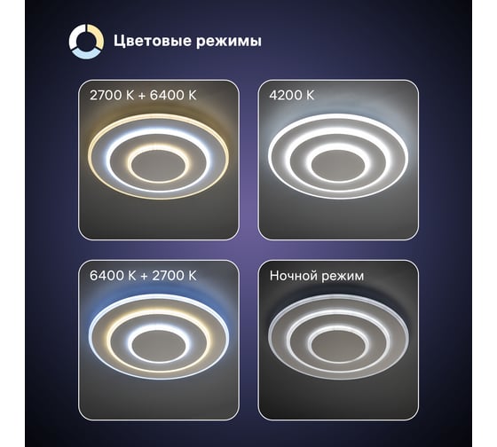 Люстра потолочная светодиодная RITTER диммируемая GALASSIA с ДУ 3 режима 470x55 78Вт 2700K+6400K/4200K/6400K+2700K 35м белый 51580 1