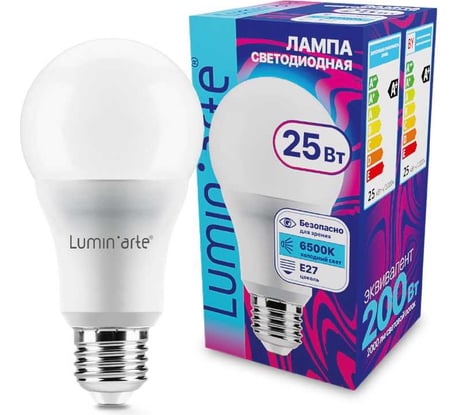 Светодиодная лампа Lumin'arte 25 Вт, 6500К Холодный белый свет, цоколь Е27, световой поток 2000 Лм LSTD-A65-25W6KE27