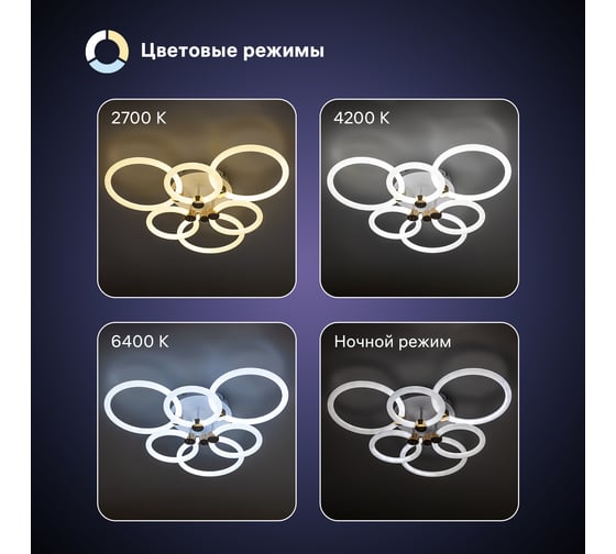 Люстра потолочная светодиодная диммируемая RITTER OTTIMO Алиса с ДУ 3 режима 605x560x130 144Вт 2700K/4200K/6400K 65м белый/золото 51613 6