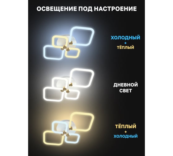 Люстра потолочная светодиодная диммируемая RITTER OTTIMO Алиса с ДУ 3 режима 720x425x130 102Вт 2700K+6400K/4200K/6400K+2700K 46м белый/золото 51616 7
