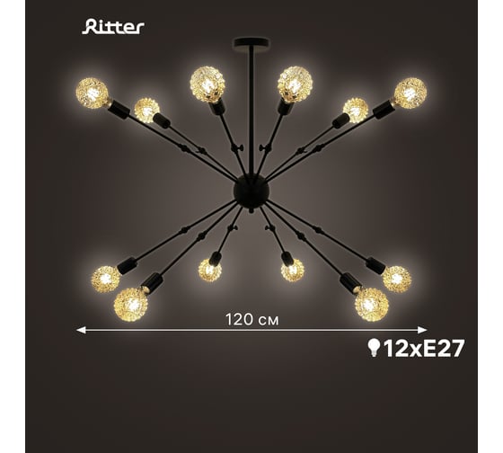 Люстра потолочная RITTER HALM 12хE271200x1200x620мм металл черный 52446 5
