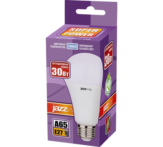 Светодиодная лампа Jazzway PLED-SP 30Вт A65 5000К холодный белый E27 2600лм 230В/50Гц 5019720