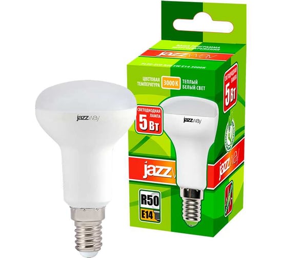 Светодиодная лампа Jazzway PLED-ECO 5Вт R50 рефлектор матовая 3000К теплый белый E14 400лм 230В/50Гц 1037015A