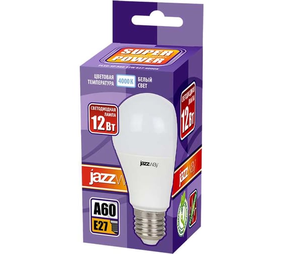 Светодиодная лампа Jazzway PLED-SP 12Вт A60 грушевидная 4000К нейтральный белый E27 1080лм 230В/50Гц 5019607