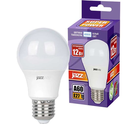 Светодиодная лампа Jazzway PLED-SP 12Вт A60 грушевидная 4000К нейтральный белый E27 1080лм 230В/50Гц 5019607