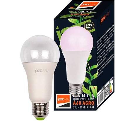 Светодиодная лампа Jazzway для растений PPG A60 Agro 15Вт CLEAR E27 IP20 5049444