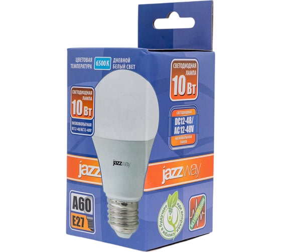 Светодиодная лампа Jazzway низковольтная PLED-A60 MO 10Вт 6500К холодный белый E27 12-48В AC/DC 5050532
