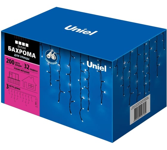 Светодиодная бахрома Uniel ULD-B3010-200/TBK WHITE IP67 с эффектом мерцания, 3м UL-00003935