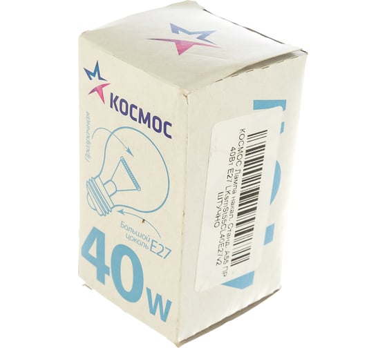 Лампа накаливания КОСМОС Станд. А55 ПР 40Вт E27 LKsmSt55CL40E27v2