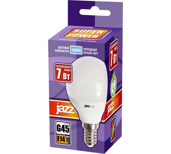 Светодиодная лампа Jazzway PLED-SP 7Вт G45 шар 5000К холодный белый E14 560лм 230В/50Гц 1027870-2