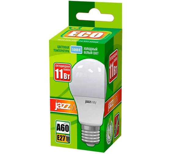 Светодиодная лампа Jazzway PLED-ECO 11Вт A60 грушевидная 5000К холодный белый E27 840лм 230В/50Гц 1033222