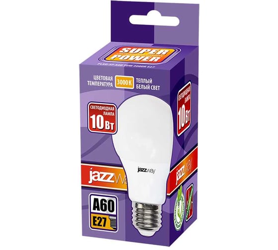 Светодиодная лампа Jazzway PLED-SP 10Вт A60 грушевидная 3000К теплый белый E27 790лм 230В/50Гц 1033697