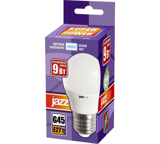 Светодиодная лампа Jazzway PLED-SP 9Вт G45 шар 4000К нейтральный белый E27 820лм 230В/50Гц 5019126