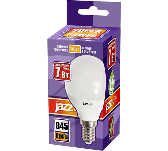 Светодиодная лампа Jazzway PLED-SP 7Вт G45 шар 3000К теплый белый E14 560лм 230В/50Гц 1027856-2