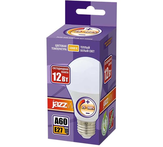 Светодиодная лампа Jazzway диммируемый PLED-DIM A60 12Вт грушевидная 3000K теплый белый 1060лм E27 230В/50Гц 2855879