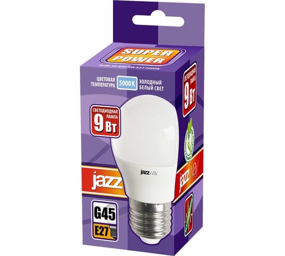 Светодиодная лампа Jazzway PLED-SP 9Вт G45 шар 5000К холодный белый E27 820лм 230В/50Гц 2859662A