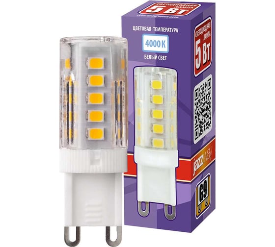 Светодиодная лампа Jazzway PLED-G9 5Вт капсульная 4000К нейтральный белый G9 300лм 175-240В пластик d16х50мм 1032133B