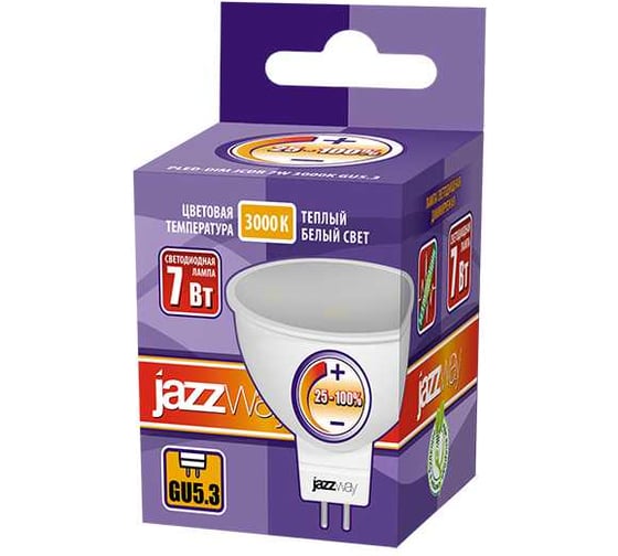Светодиодная лампа Jazzway диммируемый PLED-DIM JCDR MR16 7Вт GU53 3000K теплый белый 540лм 230В/50Гц 1035400