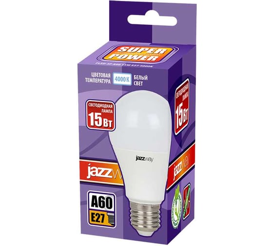 Светодиодная лампа Jazzway PLED-SP 15Вт A60 грушевидная 4000К нейтральный белый E27 1400лм 230В 5019638