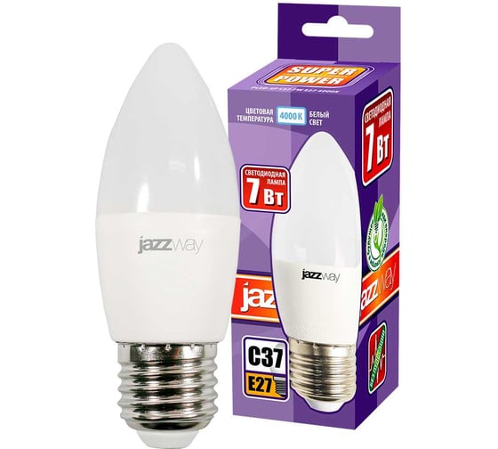 Светодиодная лампа Jazzway PLED-SP 7Вт C37 свеча 4000К нейтральный белый E27 560лм 230В/50Гц 5018914 1