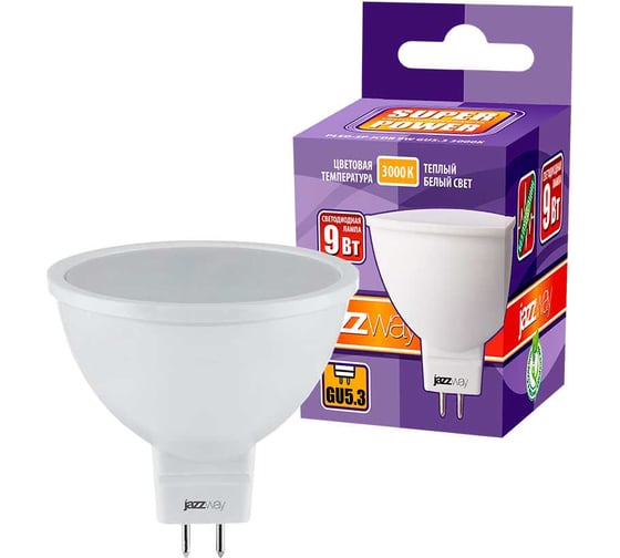 Светодиодная лампа Jazzway PLED-SP 9Вт JCDR MR16 3000К теплый белый GU5.3 720лм 230В/50Гц 2859754A