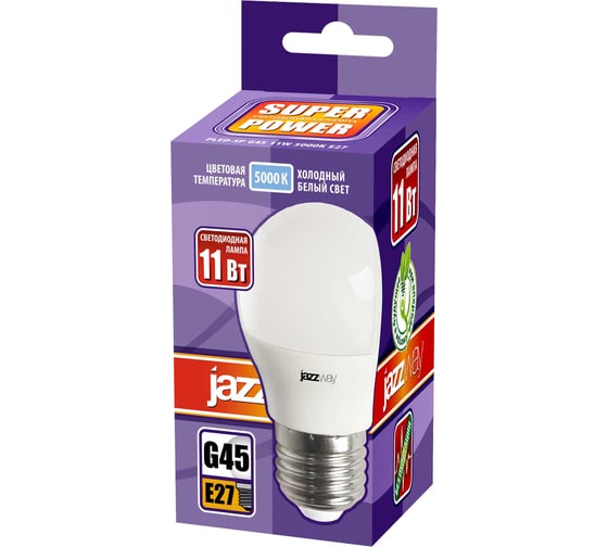 Светодиодная лампа Jazzway PLED-SP 11Вт шар G45 5000К холодный белый E27 950лм 230В/50Гц 5019393