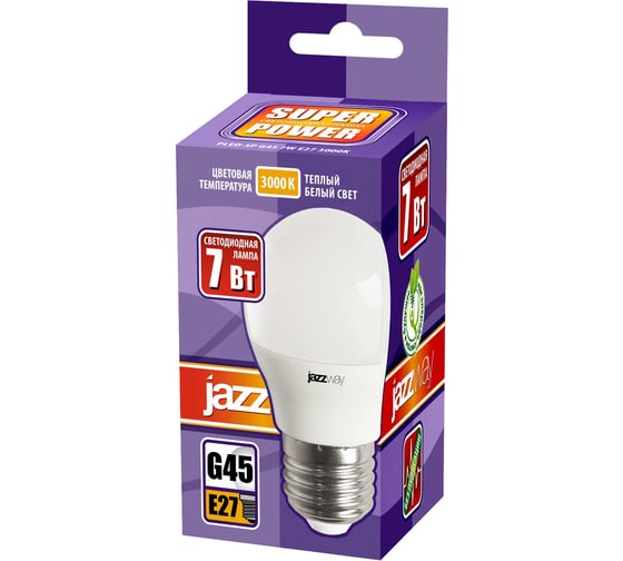 Светодиодная лампа Jazzway PLED-SP 7Вт G45 шар 3000К теплый белый E27 560лм 230В/50Гц 1027863-2
