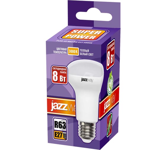 Светодиодная лампа Jazzway PLED-SP 8Вт R63 3000К теплый белый E27 630лм 230В/50Гц 1033642