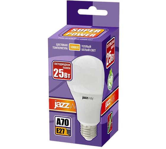 Светодиодная лампа Jazzway PLED-SP 25Вт A65 3000К теплый белый E27 2100лм 230В/50Гц 5018051A