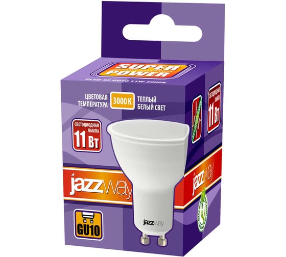 Светодиодная лампа Jazzway PLED-SP 11Вт PAR16 GU10 3000K теплый белый GU10 920лм 230В/50Гц 5019454