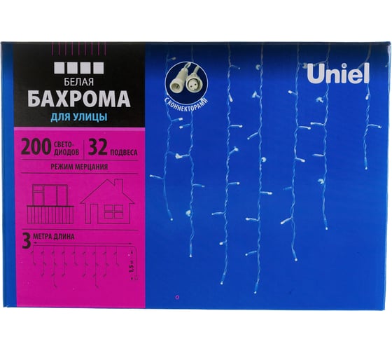 Светодиодная бахрома с эффектом мерцания Uniel ULD-B3010-200/TWK WHITE, IP67, 3м  UL-00001366