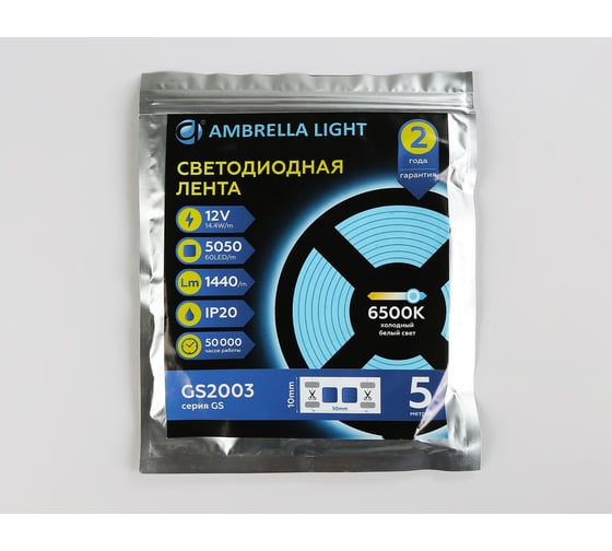 Светодиодная лента Ambrella light 5050 60Led /14.4W m/ 12V IP20 6500K 5m GS2003