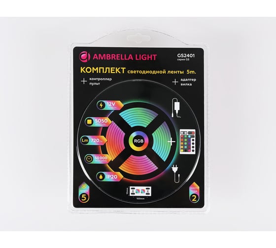 Комплект светодиодной ленты Ambrella light RGB 5050 30Led /7.2W m/ 12V IP20 RGB 5m GS2401
