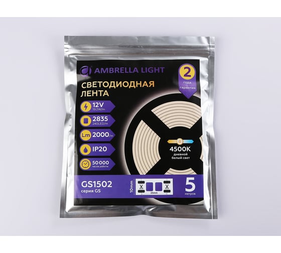 Светодиодная лента Ambrella light 2835 240Led /19.2W m/12V IP20 4500K 5m GS1502