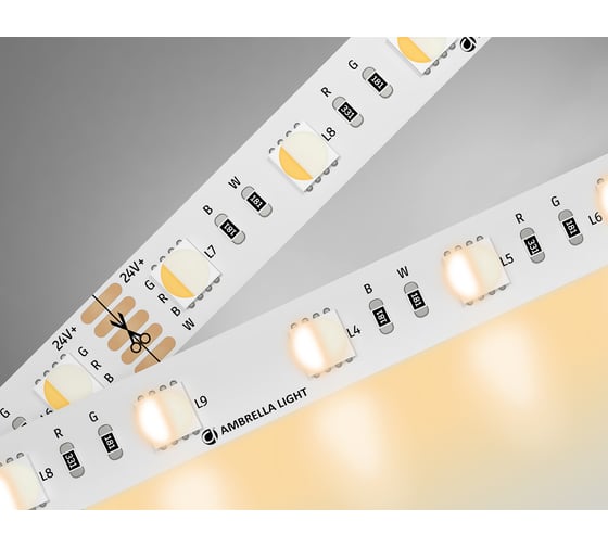 Светодиодная лента Ambrella light RGB с теплым белым светом 5050 60Led /10W m/ 24V IP20 RGBW+3000K 5m GS4401
