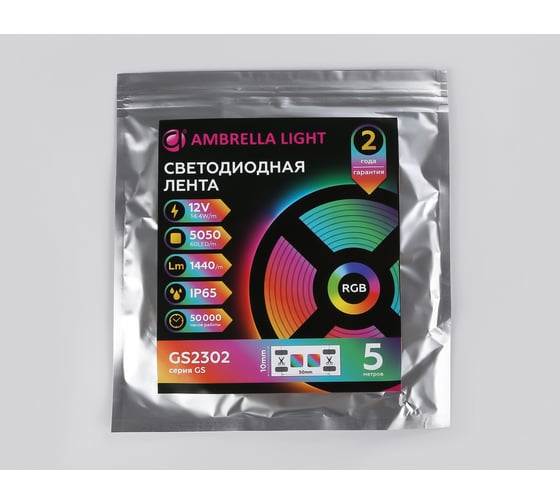 Светодиодная лента Ambrella light RGB 5050 60Led /14.4W m/ 12V IP65 RGB 5m GS2302