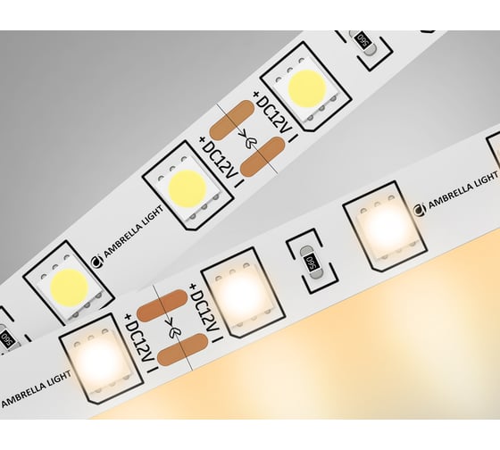 Светодиодная лента Ambrella light 5050 60Led /14.4W m/ 12V IP20 3000K 5m GS2001