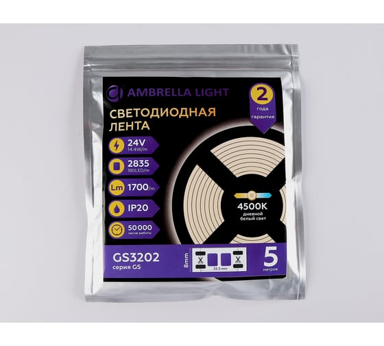 Светодиодная лента Ambrella light 2835 180Led /14.4W m/ 24V IP20 4500K 5m GS3202