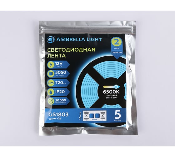 Светодиодная лента Ambrella light 5050 30Led /7.2W m/ 12V IP20 6500K 5m GS1803