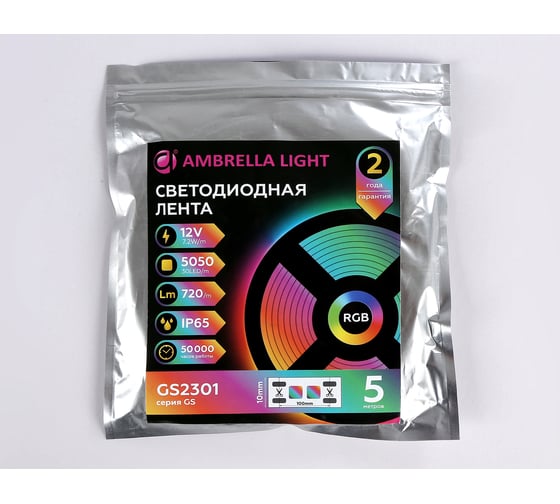 Светодиодная лента Ambrella light RGB 5050 30Led /7.2W m/ 12V IP65 RGB 5m GS2301