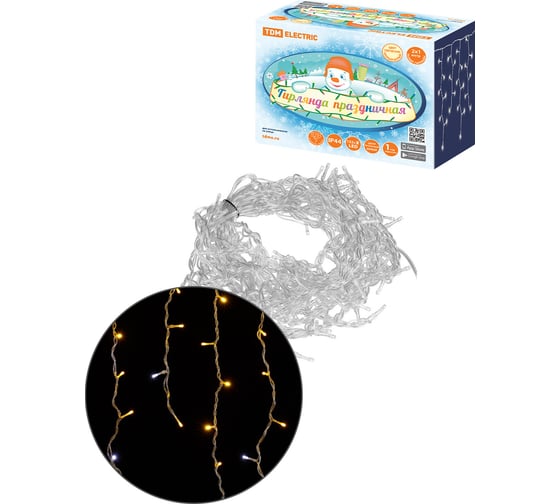 Гирлянда светодиодная TDM ELECTRIC "Бахрома" 2x1 м, 152LED, 3000К, мерц-е, посл. подкл, IP44, 250 В, SQ0361-0099